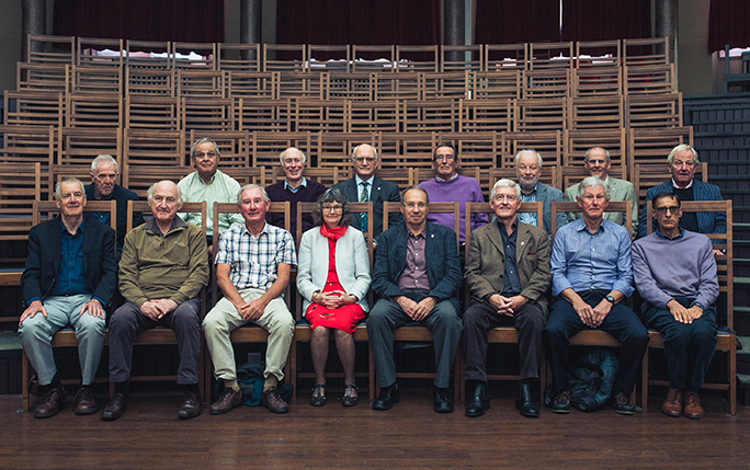 The reunion group in the Leggate Theatre