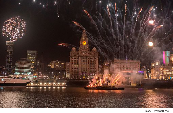 Fireworks in front of the Liver Building
