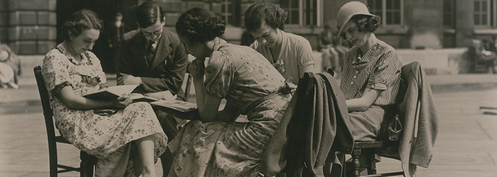 Women studying in the Quad