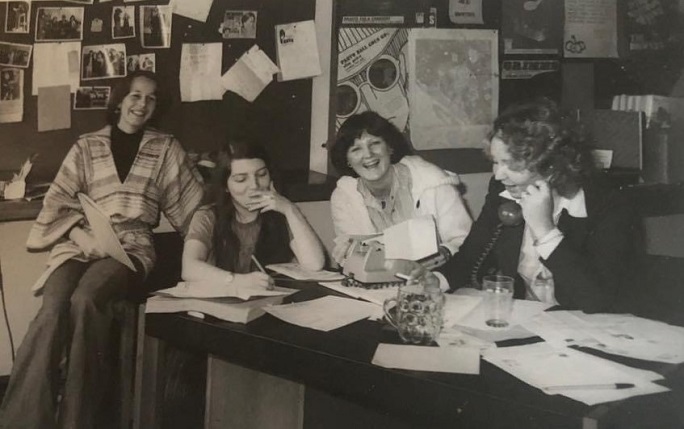 Di Roome and friends in the Panto Office in 1977