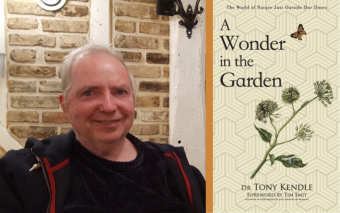 Tony Kendle and book cover A Wonder in the Garden