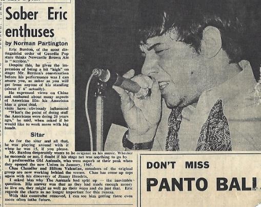 Gazette clipping reviewing Eric Burdon’s Animals