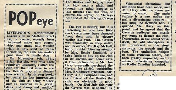 A clipping about the Cavern from one of Norman's early POPeye columns