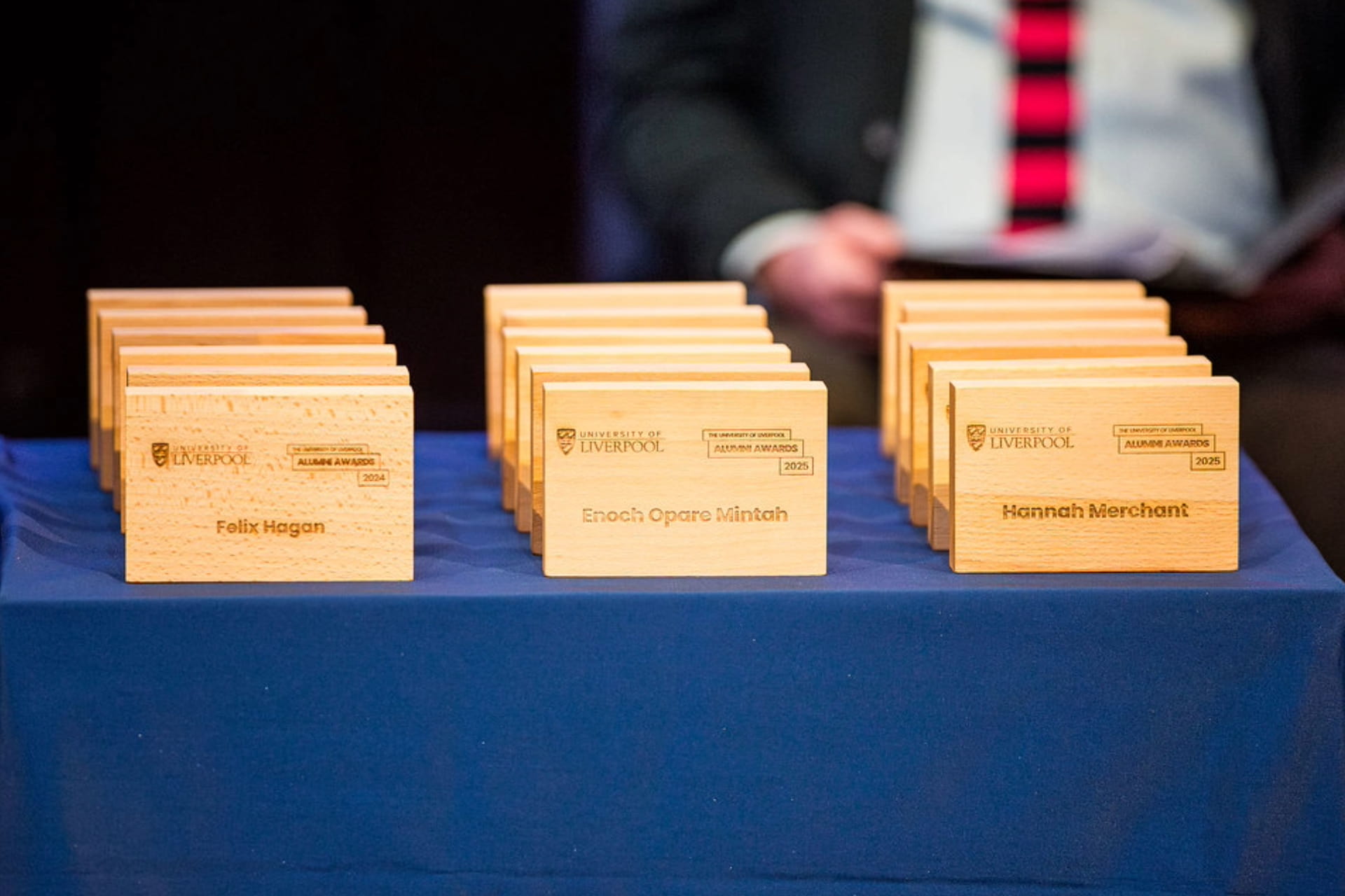 Image of wooden awards on a table