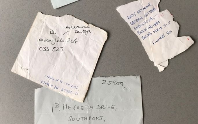 The scraps of paper exchanged between Paul and his friends to keep in touch after graduation