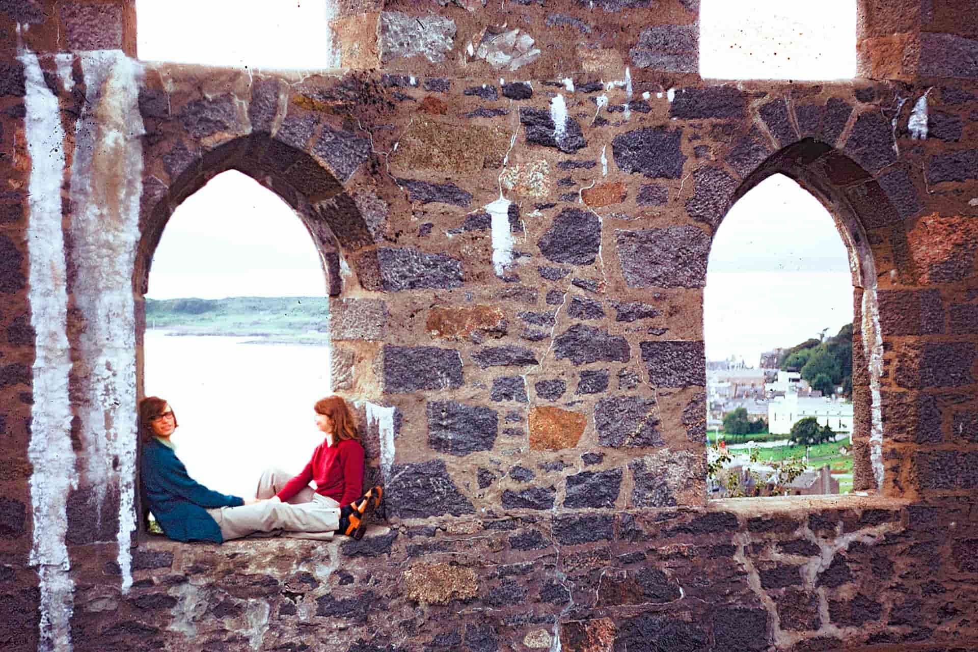 Two people on a castle
