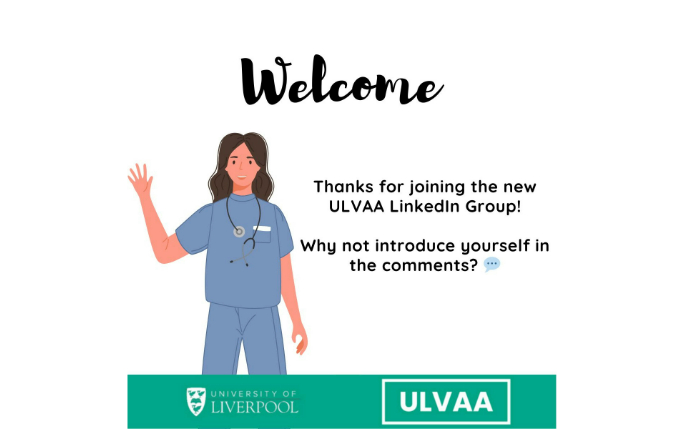 Graphic of a vet waving, welcoming new members to the ULVAA LinkedIn group